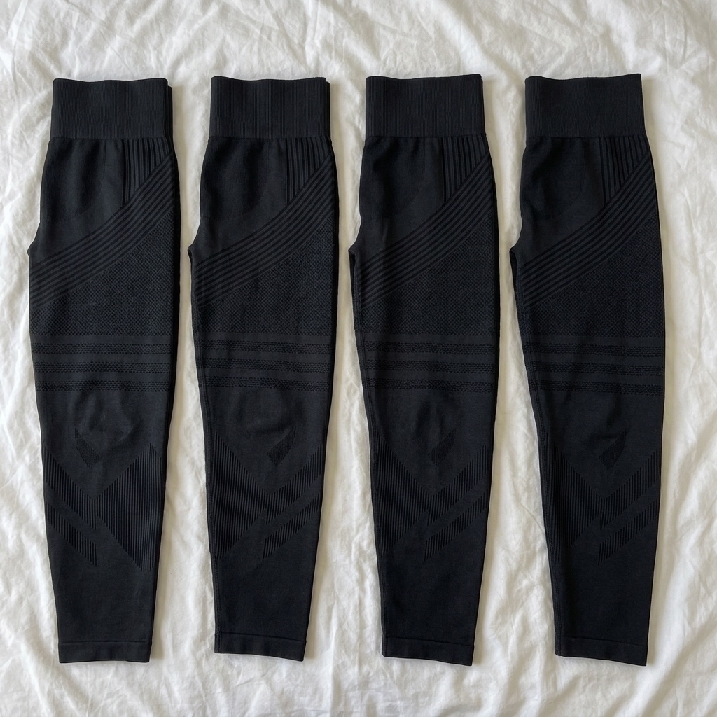 Four identical viral leggings side by side